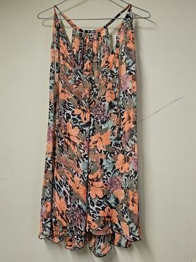 Womens Multicolor Floral Dress Orange Green Sleeveless Summer Sundress